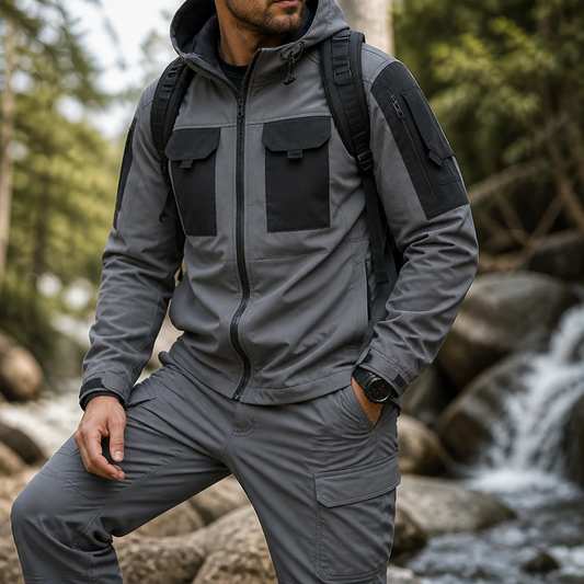 Men's Waterproof Windproof Cargo Set (Adjustable Hood, Cargo Pockets)
