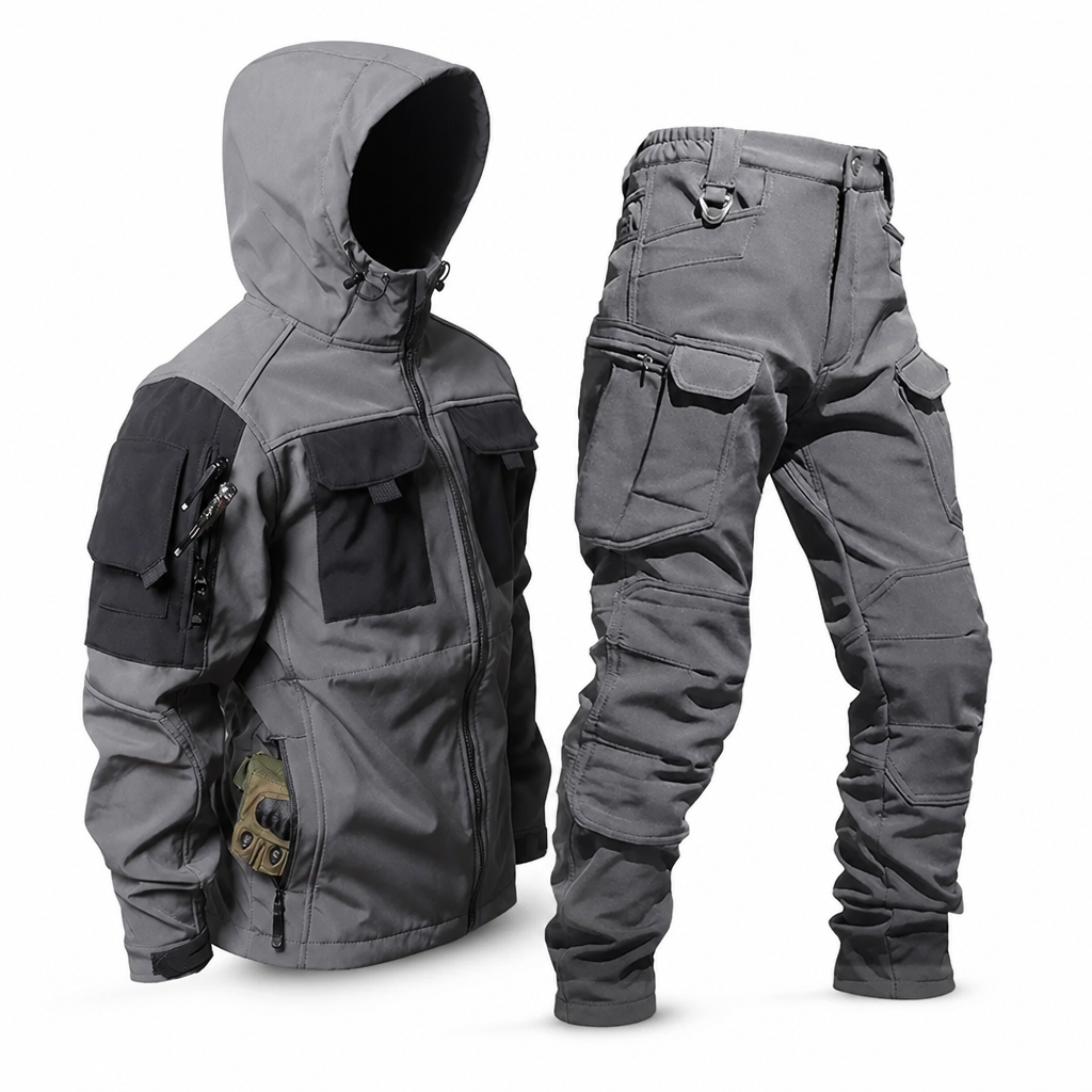 Men's Waterproof Windproof Cargo Set (Adjustable Hood, Cargo Pockets)