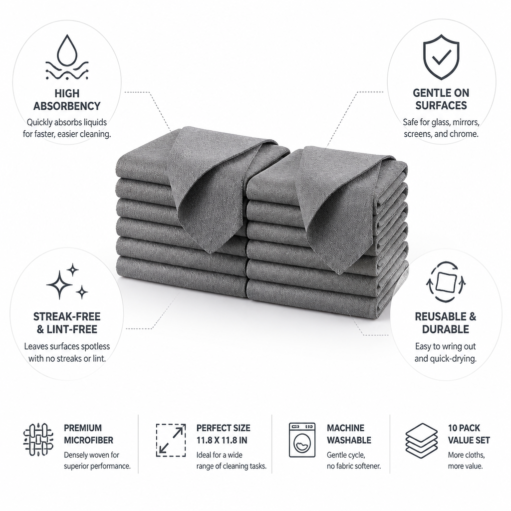 Microfiber Cleaning Cloths High Absorbency & Lint-Free 10 Pack