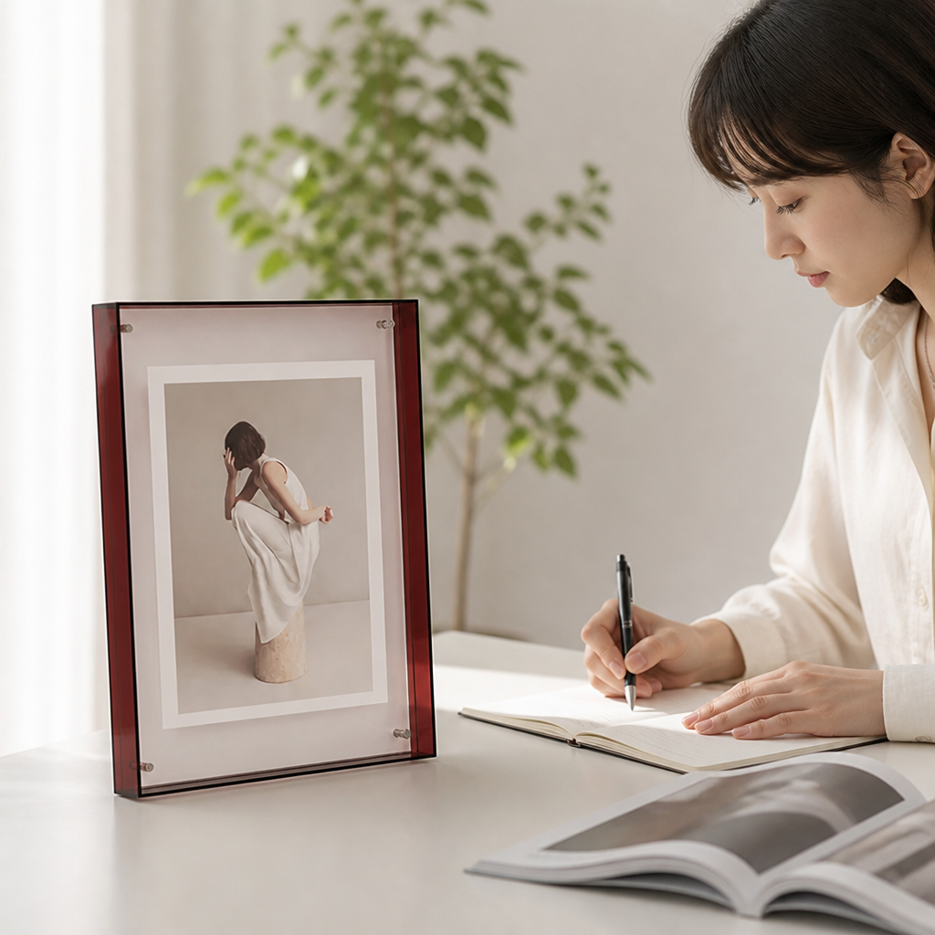 Picture Frame Freestanding Acrylic Block Colored Edge