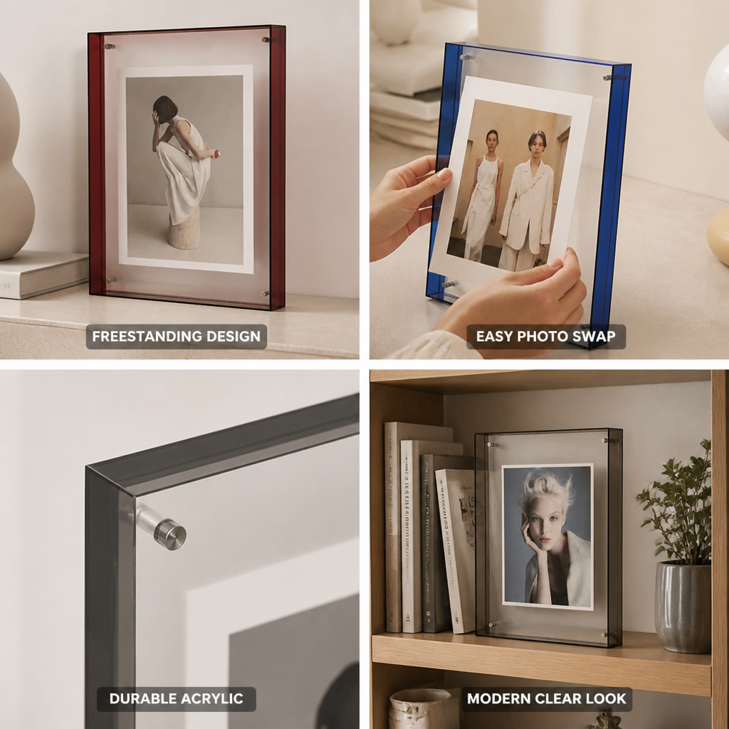 Picture Frame Freestanding Acrylic Block Colored Edge