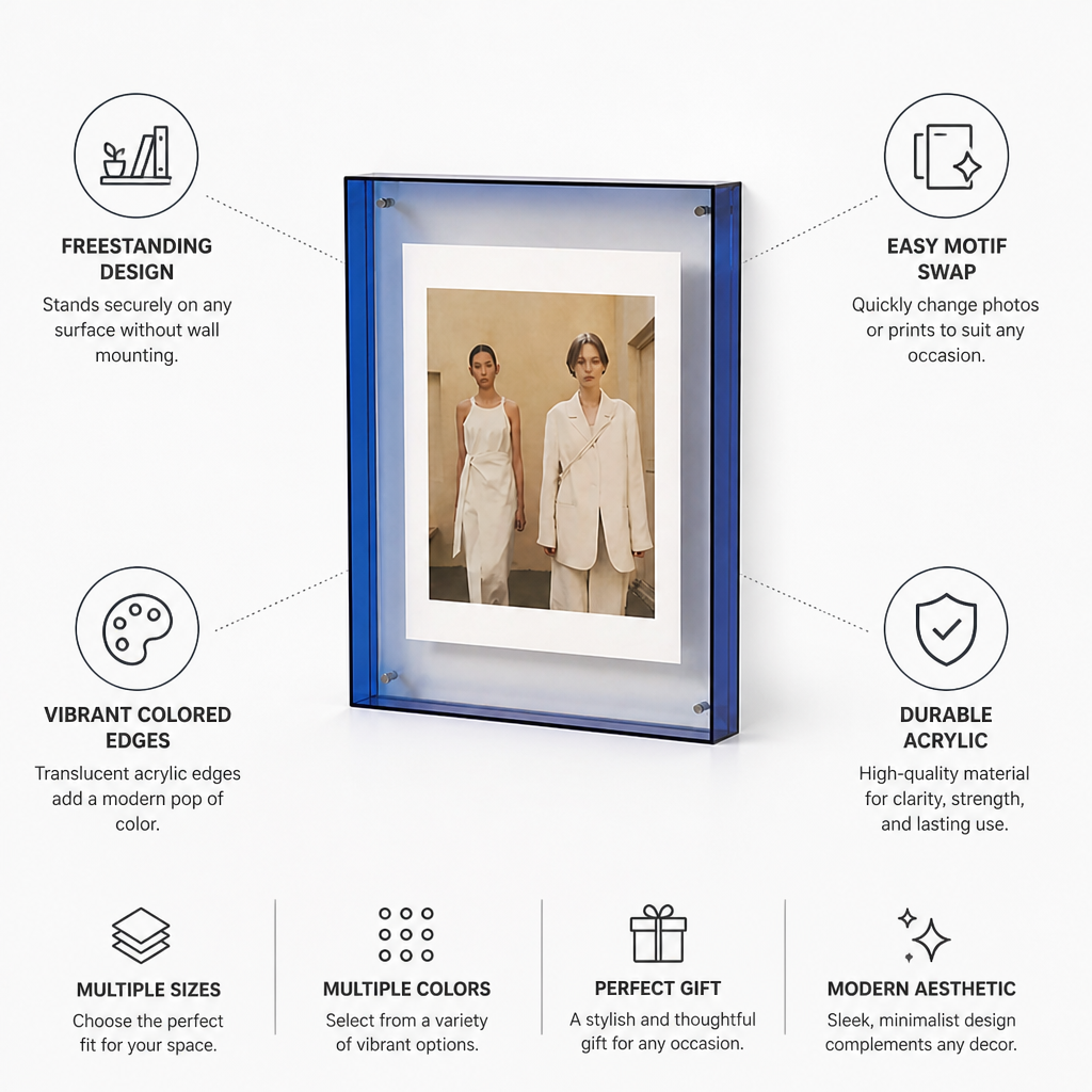 Picture Frame Freestanding Acrylic Block Colored Edge