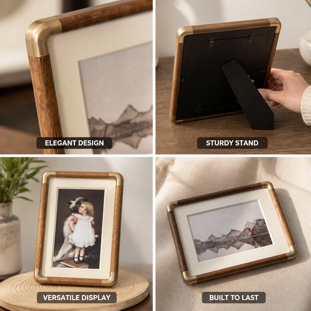 Picture Frame Sturdy Stand Rounded Corners & Metal Accents