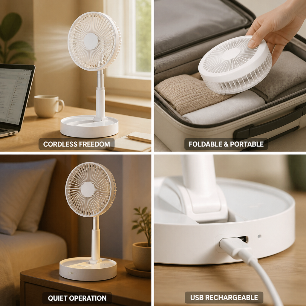 Portable Fan Foldable USB Rechargeable Quiet Operation