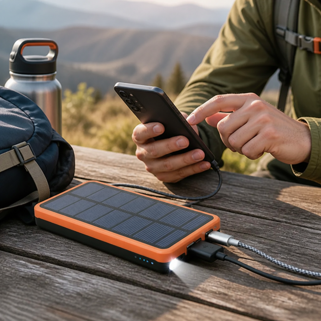 Power Bank Solar High Capacity USB-C & LED Flashlight