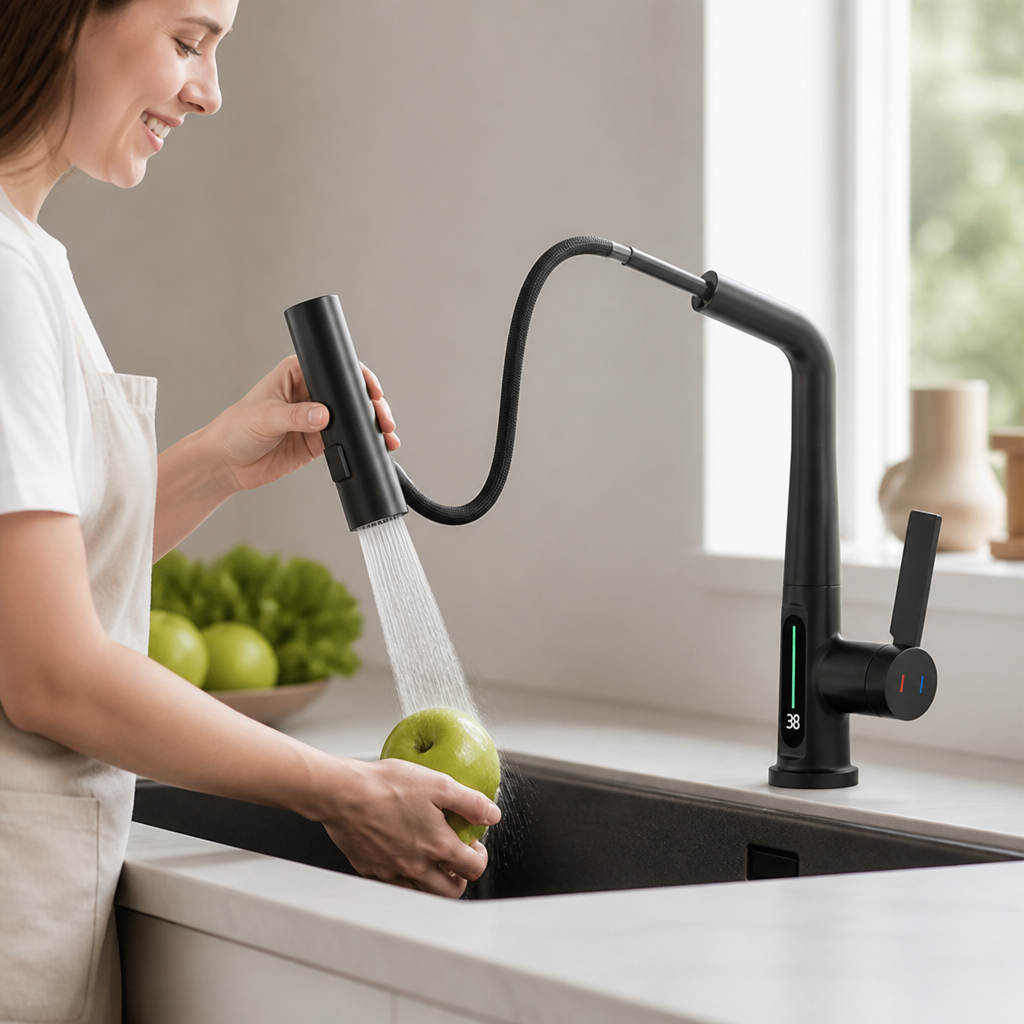 Pull-Out Faucet Pressure-Powered LED Display & 5 Spray Modes
