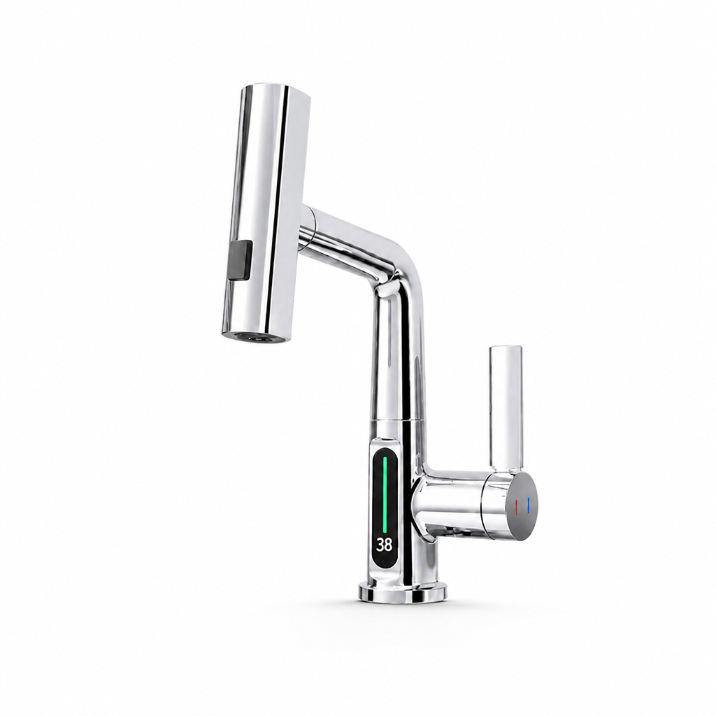 Pull-Out Faucet Pressure-Powered LED Display & 5 Spray Modes