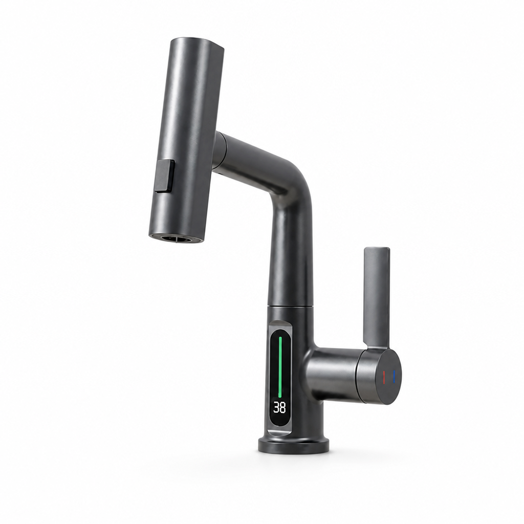 Pull-Out Faucet Pressure-Powered LED Display & 5 Spray Modes