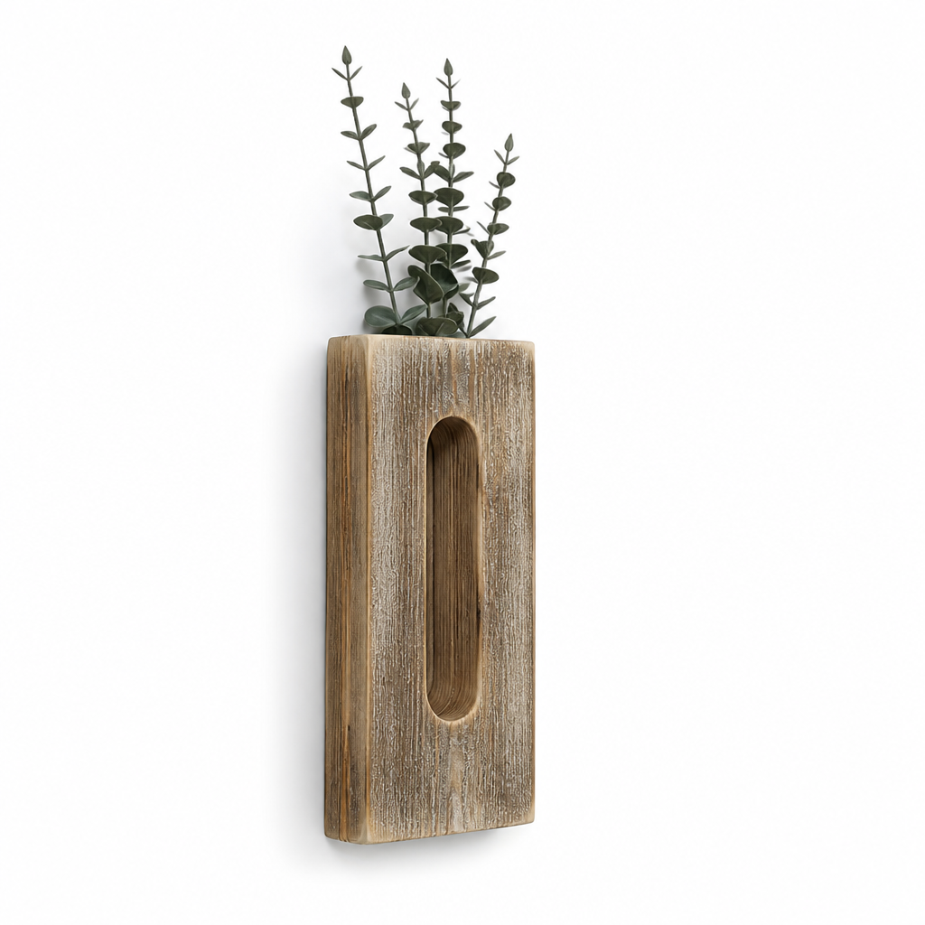 Rustic Weathered Wood Wall Vase (25-Cm)