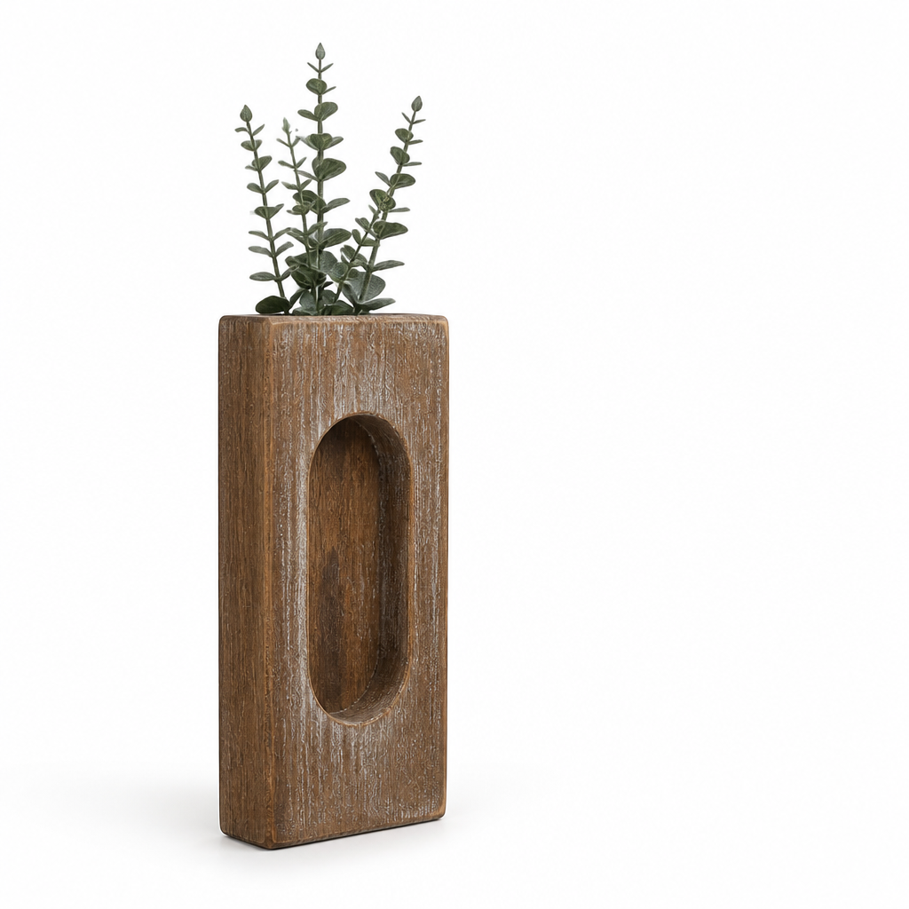 Rustic Weathered Wood Wall Vase (25-Cm)