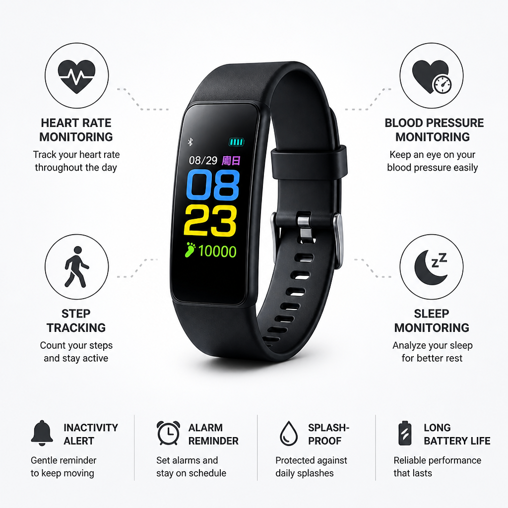 Senior Smartwatch Easy-Read Display Heart Rate & Blood Pressure