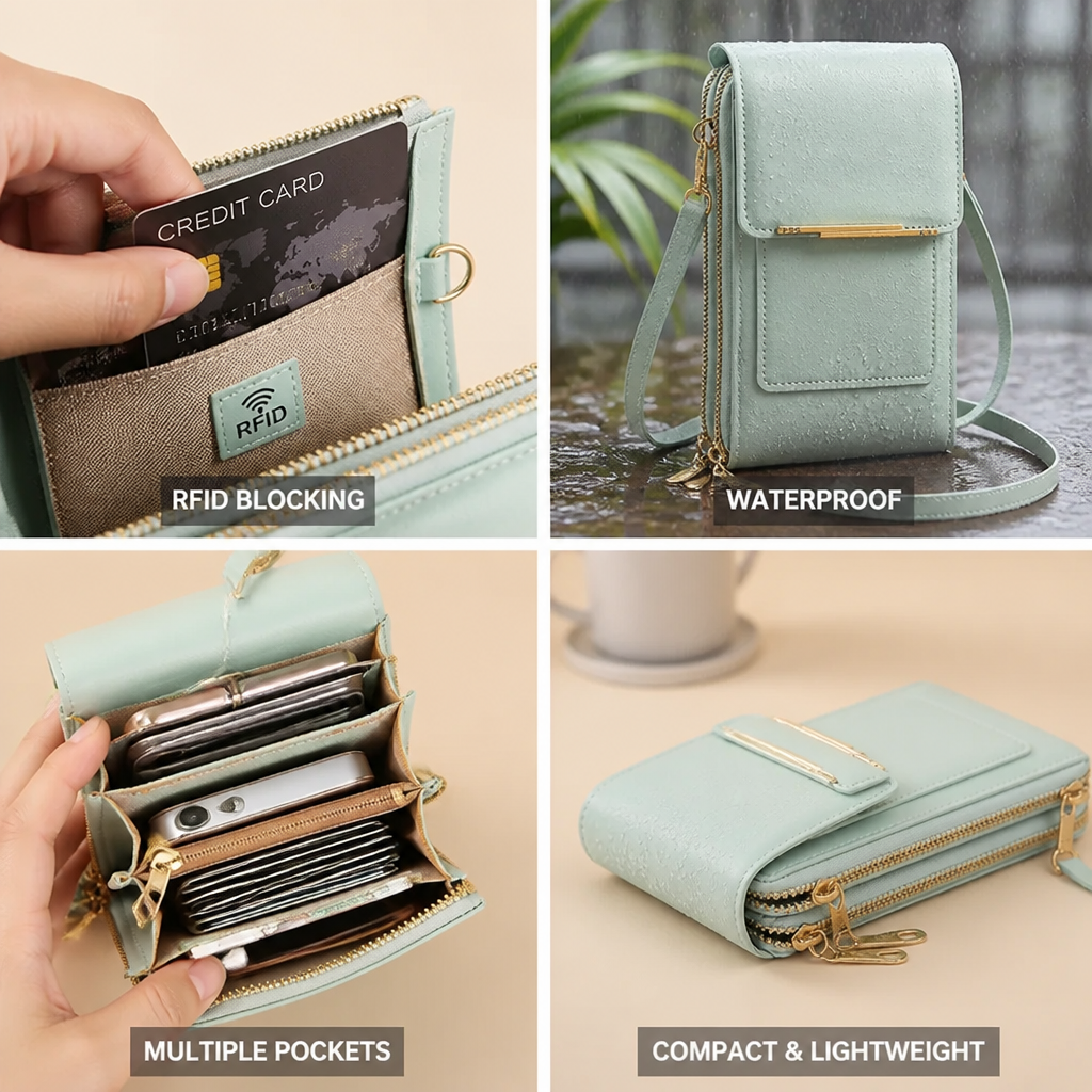 Shoulder Bag Soft Leather RFID-Blocking Waterproof Pocket