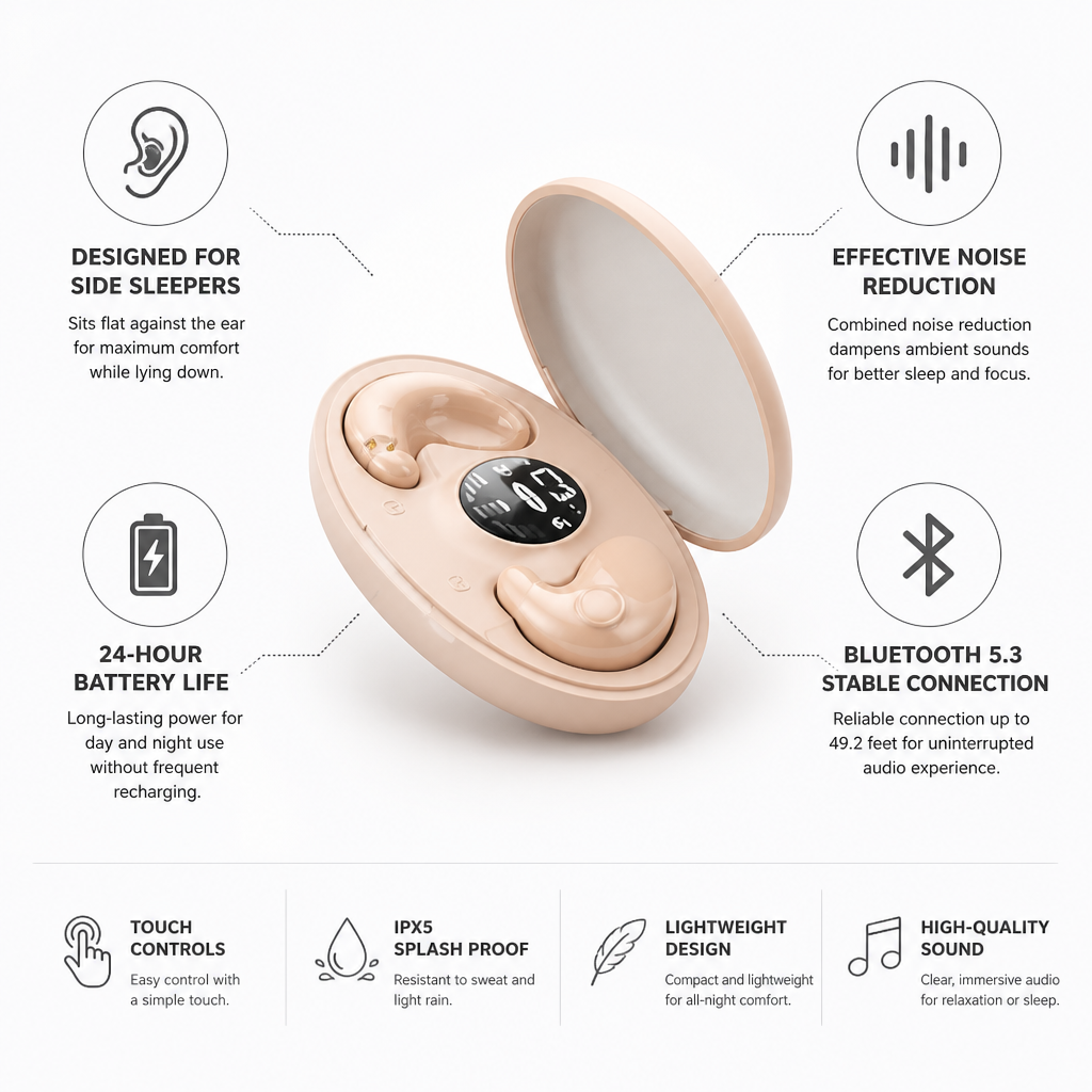 Sleep Headphones Side Sleeper Noise Reduction 24-Hour Battery