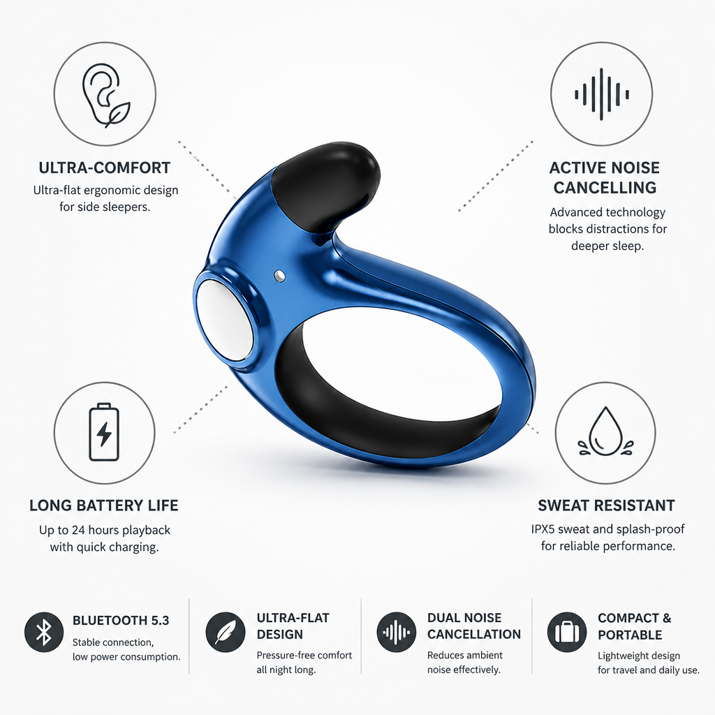 Sleep Headphones Ultra-Flat Ergonomic Active Noise-Cancelling