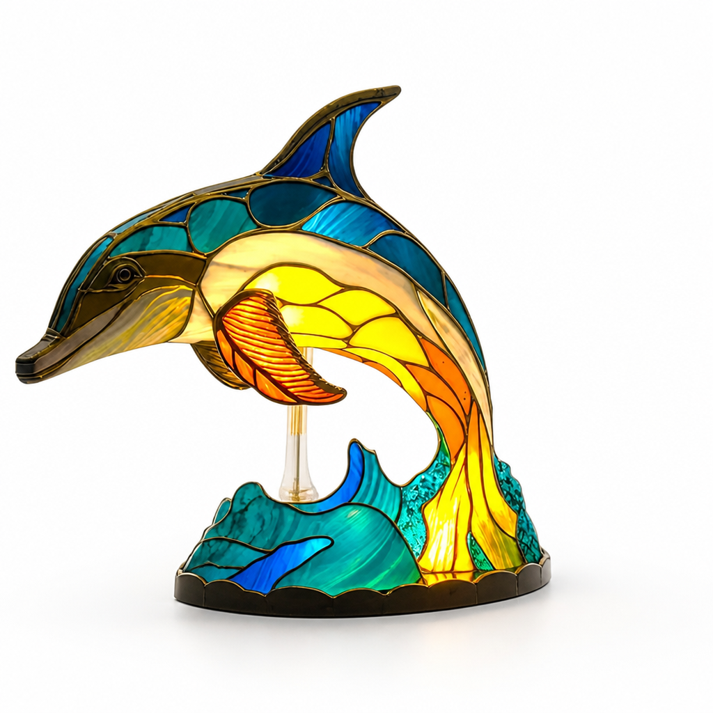 Stained Glass Mosaic Animal Table Lamp (Metal Base)