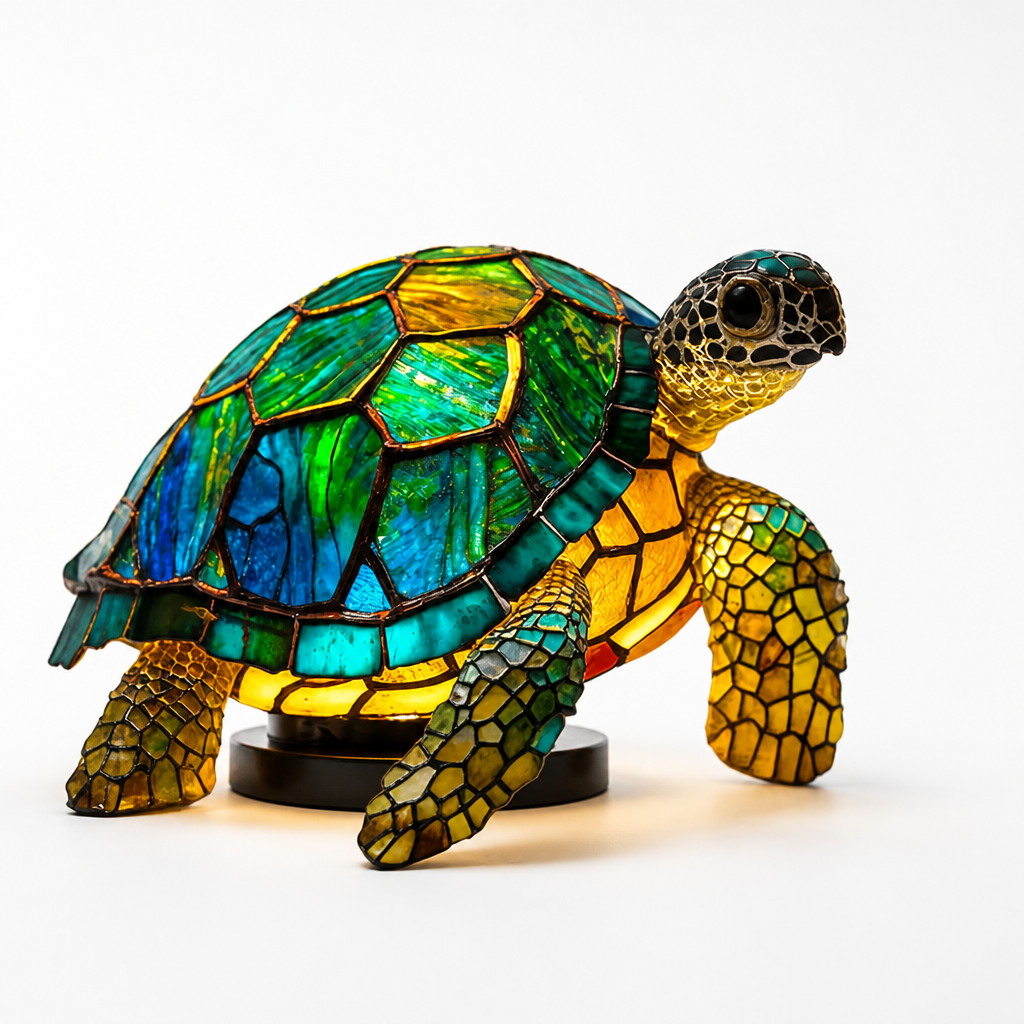 Stained Glass Mosaic Animal Table Lamp (Metal Base)