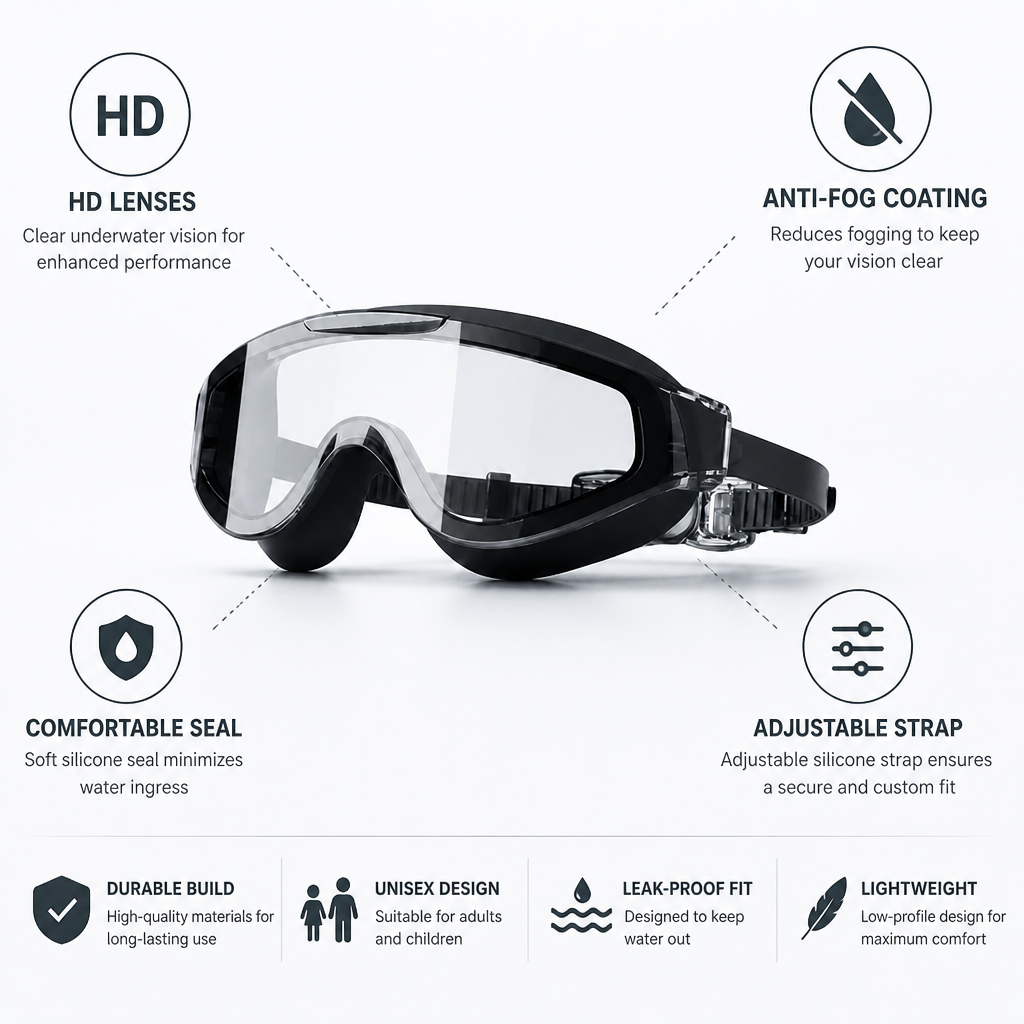 Swim Goggles HD Lenses Anti-Fog Silicone Strap