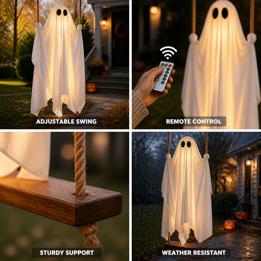Swinging Ghost Decoration Remote-Controlled Battery-Powered Adjustable Swing