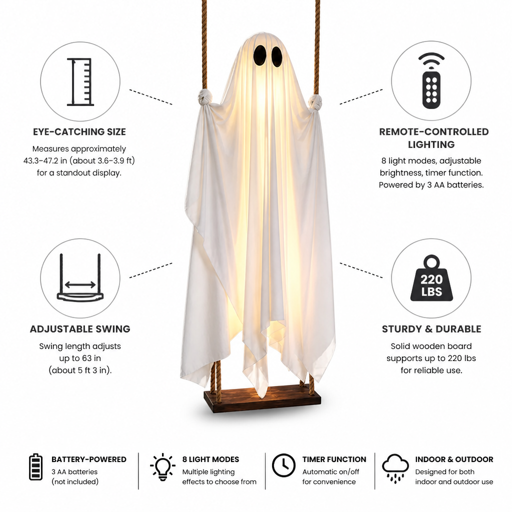 Swinging Ghost Decoration Remote-Controlled Battery-Powered Adjustable Swing