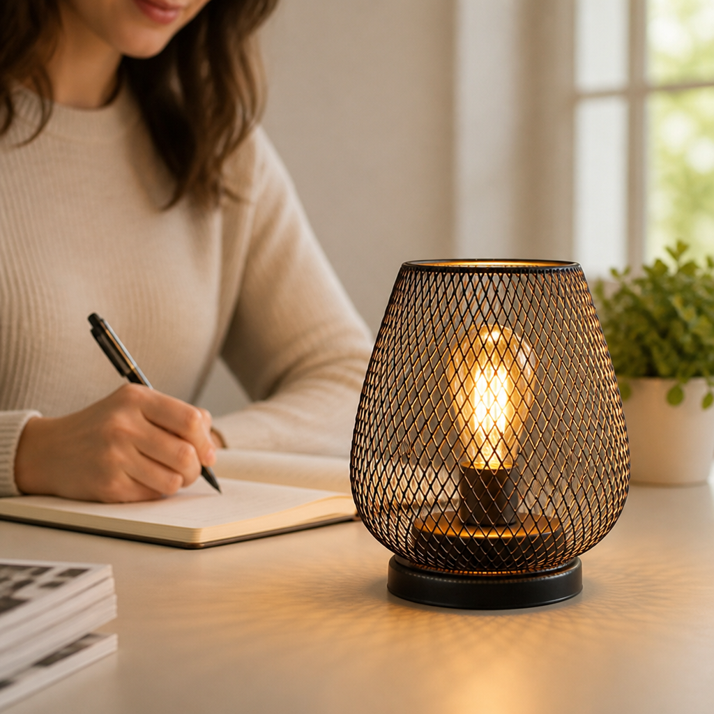 Table Lamp Battery-Powered Warm LED Metal Mesh