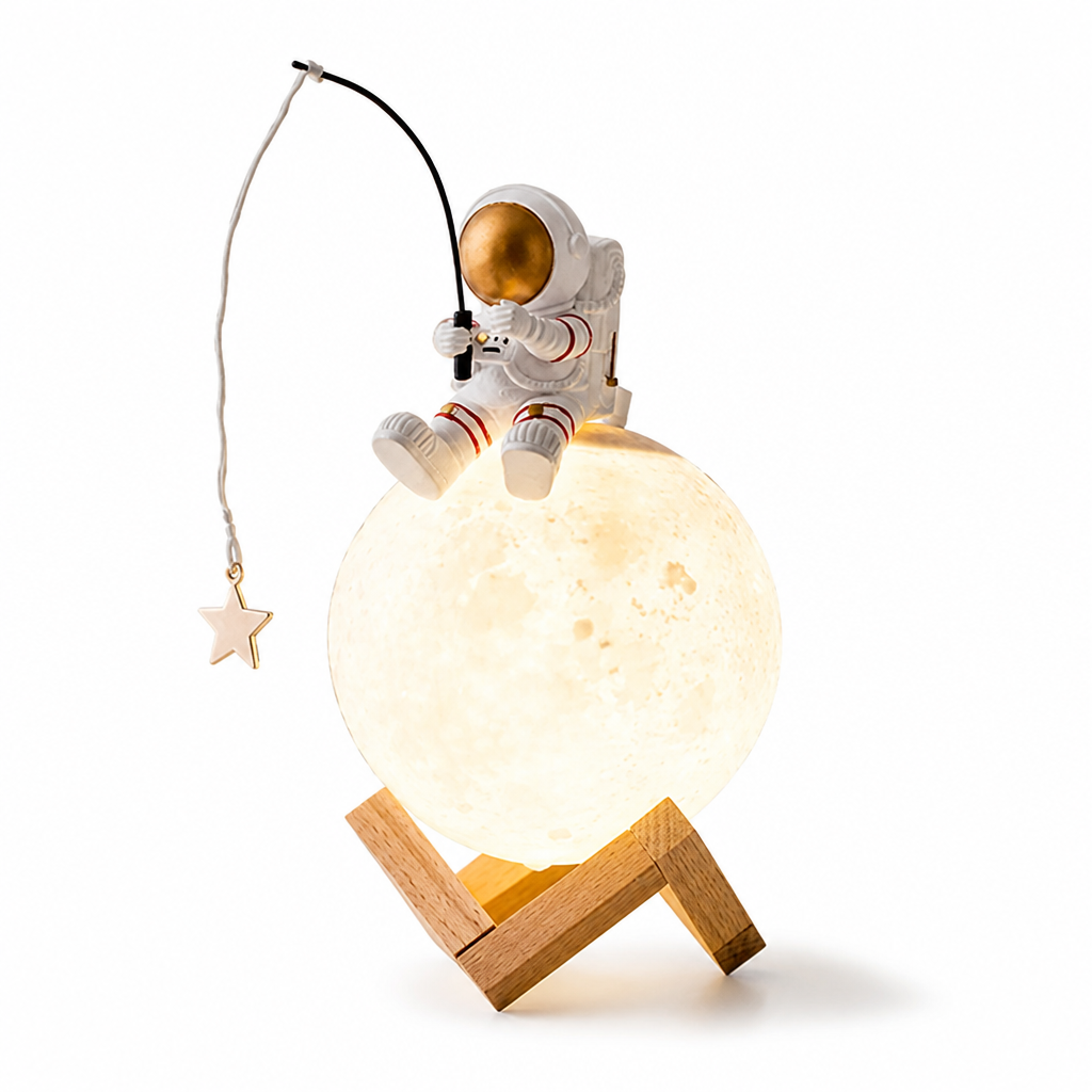 Table Lamp Moon Astronaut Dimmable Touch Wooden Stand