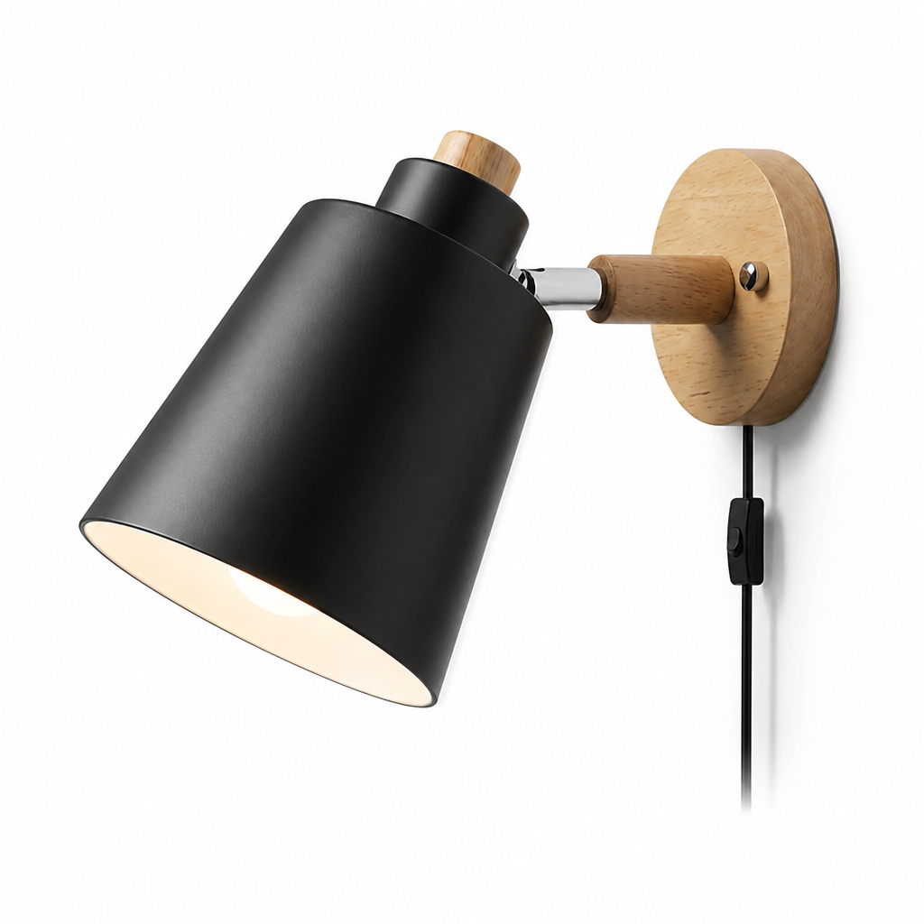 Wall Light Rotatable Shade Wood & Metal Selectable Light Tones