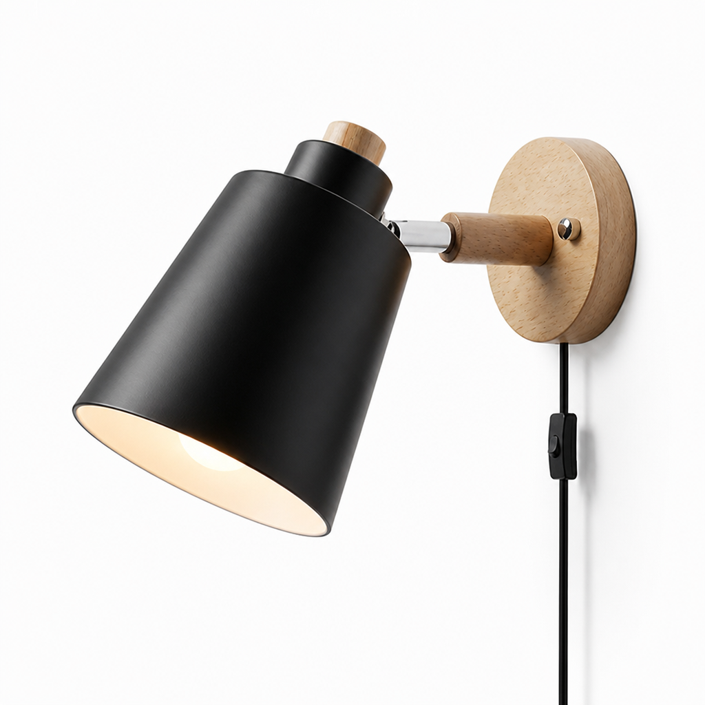 Wall Light Rotatable Shade Wood & Metal Selectable Light Tones
