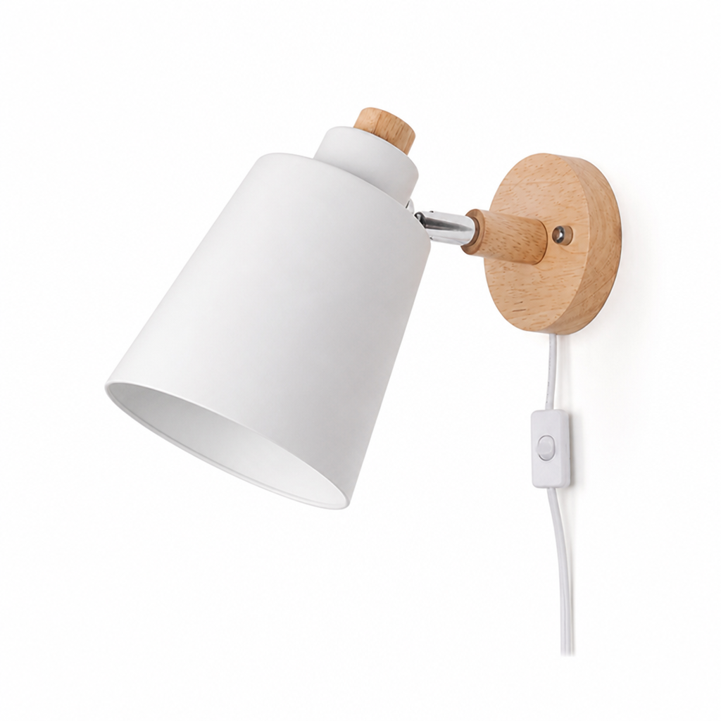 Wall Light Rotatable Shade Wood & Metal Selectable Light Tones