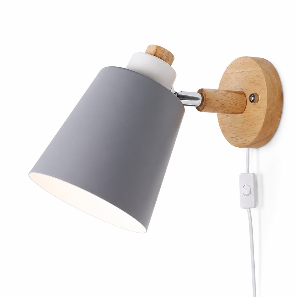 Wall Light Rotatable Shade Wood & Metal Selectable Light Tones