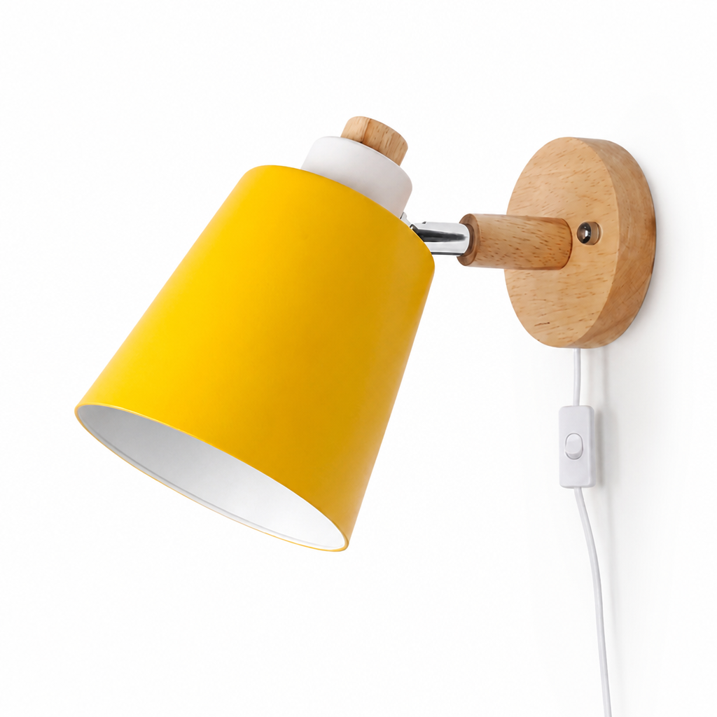 Wall Light Rotatable Shade Wood & Metal Selectable Light Tones