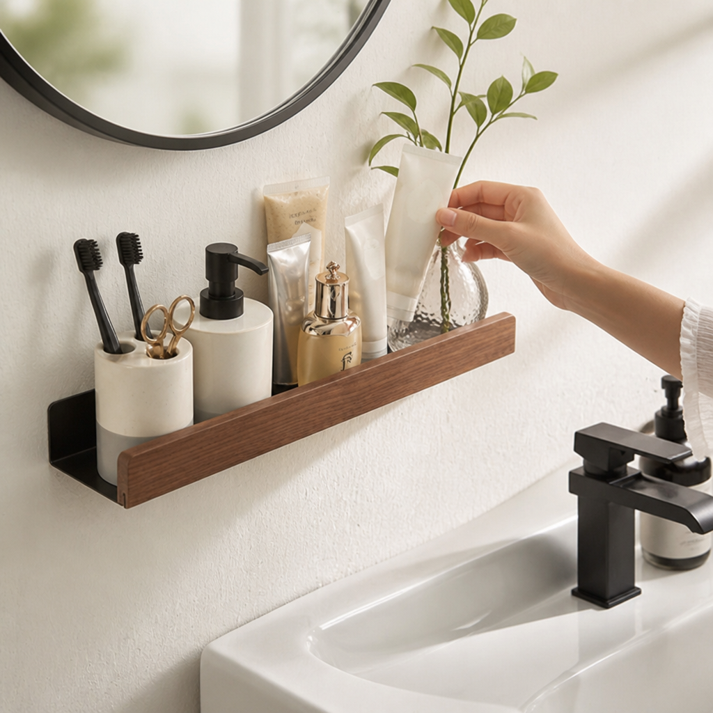 Wall Shelf Wood-Effect No-Drill Space-Saving