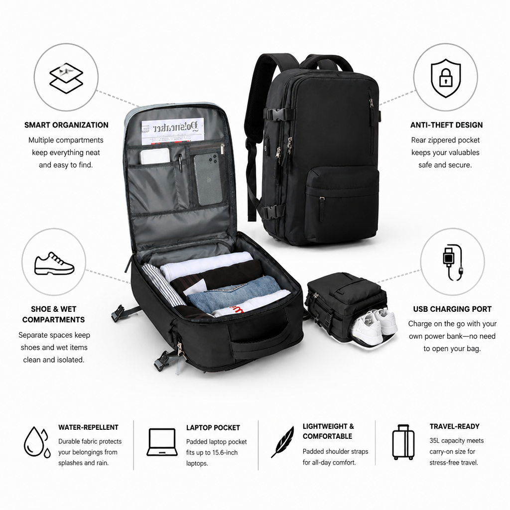Women's Travel Backpack Water-Repellent Laptop Pocket & Anti-Theft